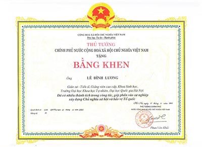 Bằng khen giáo sư Lê Đình Lương